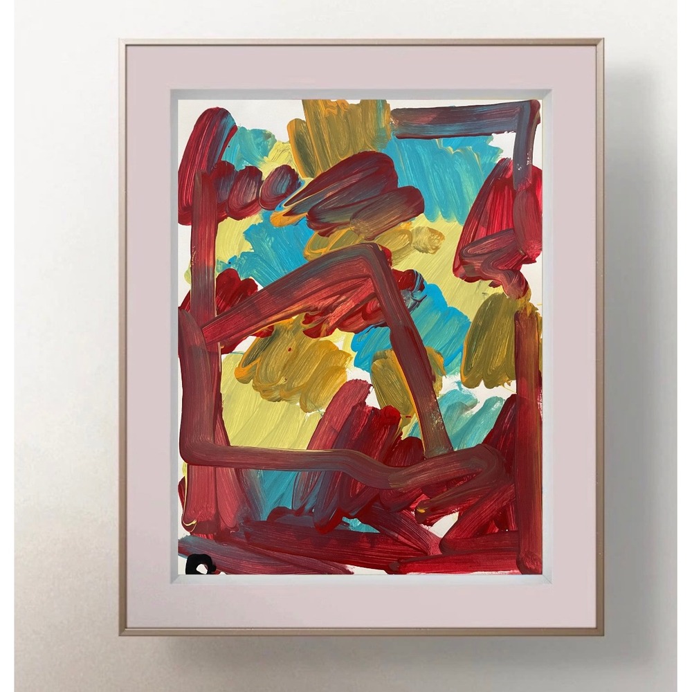 OMAN Original Abstract Painting 8.5x11 Spiritual Art Expressionist Paper Red